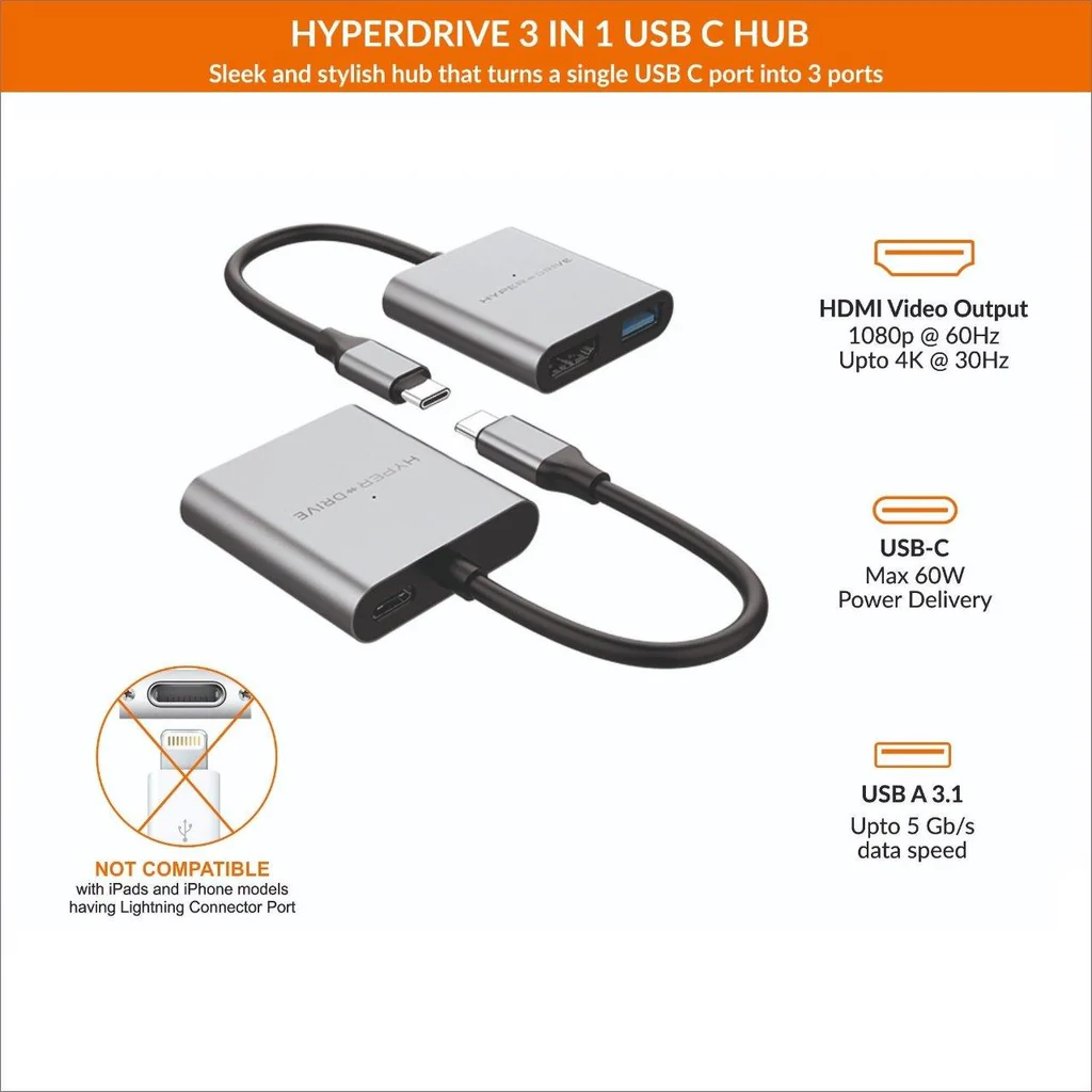 HyperDrive 4K HDMI 3-in-1 USB-C Hub - HD259A