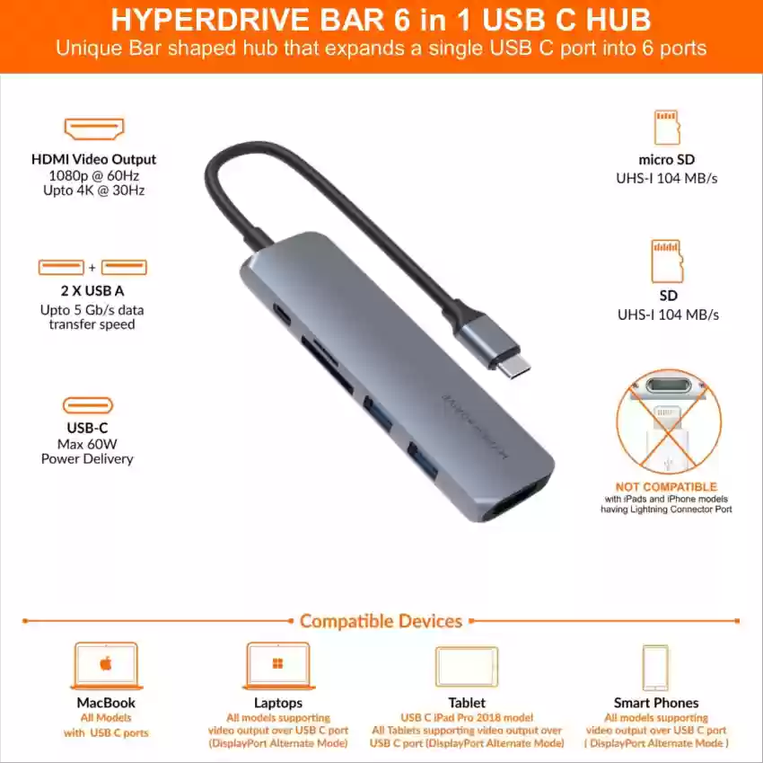 Hub USB-C HyperDrive Bar 6-IN-1 - HD22E